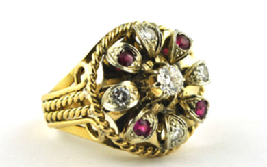 Antique - 18 kt. Gold - Ring Diamond - Ruby