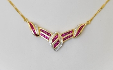 Luxury - 14 kt. Yellow gold - Necklace Ruby - Diamond