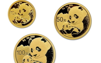 China - 10, 50 & 100 Yuan 2019 'Panda Set' - 1 + 3 + 8 gram - Gold