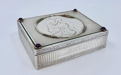 French Silver and Enamel Cigarette Box, Oscar Roty