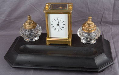 French travel alarm clock with ink set - Aiguilles - Moser Aparis. - Brass, Crystal, Glass, Marble - 1820/1830