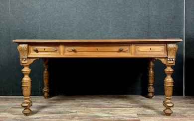 Writing table, 'Office in solid walnut' - Renaissance Style - Walnut - Late 19th century