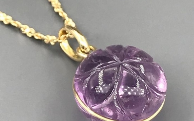 18 kt. Yellow gold - Necklace with pendant Amethyst