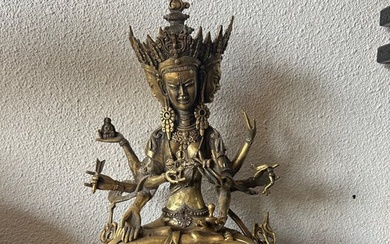 3-headed, 8-armed Buddha - Bronze - Tibet - Late 20th century