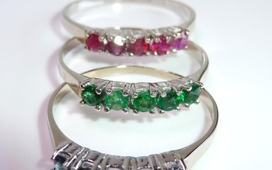 3 in 1 multicolor Saphir, Rubin, Smaragd - size 55 - NO RESERVE - 14kt gold - White gold - Ring
