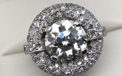 18 kt. Platinum, White gold - French Art Deco Ring 2.95 Carats brilliant diamond (LFG purity certificate VS2) - Diamonds