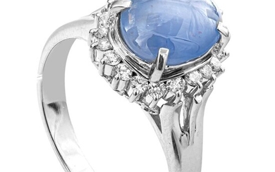 3.24 tcw Star Sapphire Ring Platinum - Ring - 3.01 ct Star Sapphire - 0.23 ct Diamonds - No Reserve Price