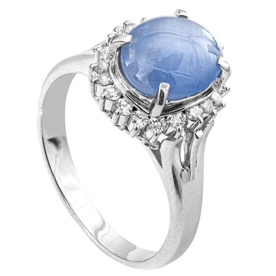 3.24 tcw Star Sapphire Ring Platinum - Ring - 3.01 ct Star Sapphire - 0.23 ct Diamonds - No Reserve Price