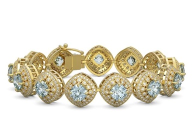 32.95 ctw Aquamarine & Diamond Victorian Bracelet 14K Yellow Gold