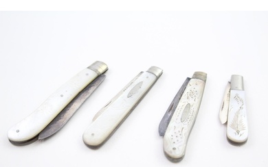 4 x Antique Hallmarked .925 Sterling Silver Fruit Knives w/ ...