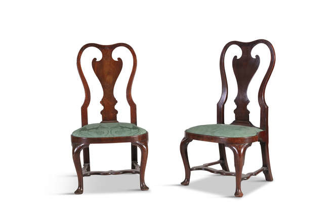 A PAIR OF IRISH WALNUT SIDE CHAIRS, EARLY...