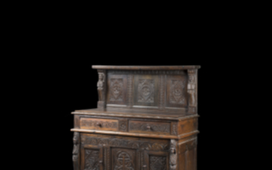 A durmast cupboard dated 1661. France, 17th century (cm 136x152x57) (restorations)