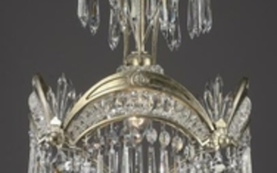 Schonbek crystal Art Deco style pendant light, 32"h