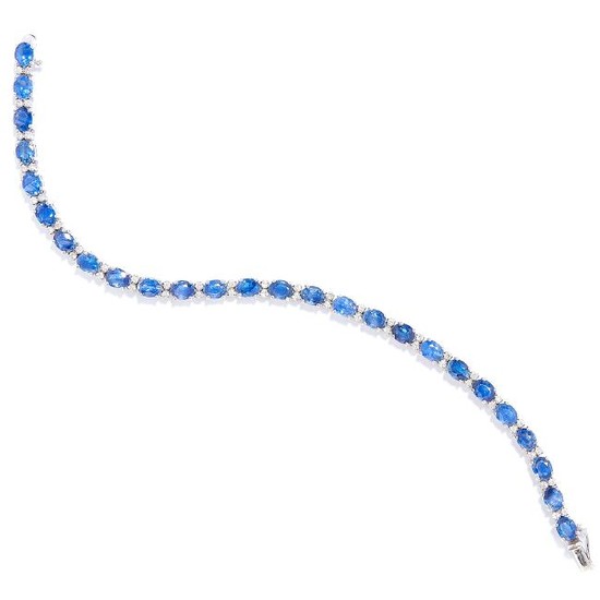 SAPPHIRE AND DIAMOND LINE BRACELET in 18ct white gold
