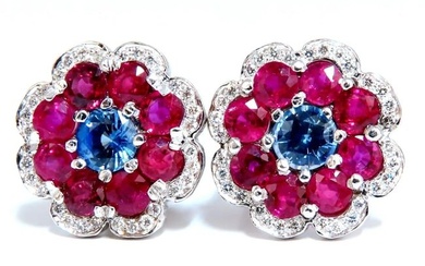 7.30Ct Natural Ruby Sapphire Diamond Cluster Earrings 14 Karat Clip Cocktail