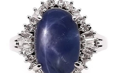 8.18ct Natural Not-Treated Burma Star Sapphire and 0.45ct Natural Diamonds - IGI Report - Platinum - Ring Star Sapphire - No Reserve Price