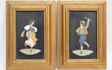 Pair framed Pietra Dura Plaques depicting musicians.