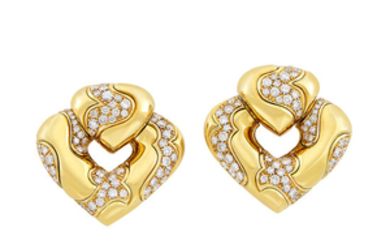 Pair of Gold and Diamond Earclips, Marina B