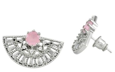9.41cts Natural Pink Quartz, Topaz Sterling Silver Earrings