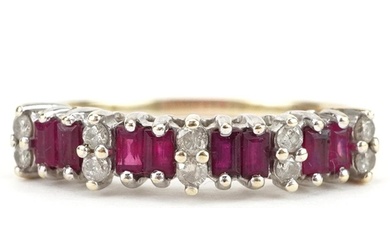 9ct gold ruby and diamond half eternity ring set with ten di...
