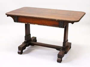 A 19TH CENTURY ROSEWOOD LIBRARY TABLE with beaded