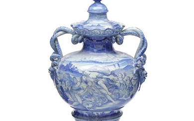 SOLD. A 19th century majolica vase with cover decorated in blue. H. 64 cm. – Bruun Rasmussen Auctioneers of Fine Art