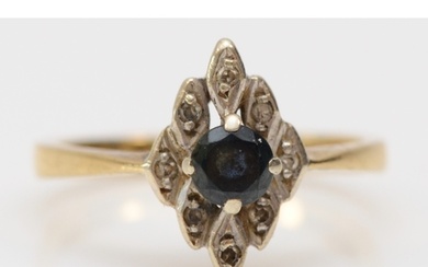 A 9ct gold sapphire and diamond dress ring, M 1/2, 2.6gm