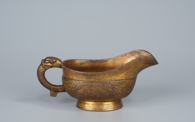 A CHINESE GILT BRONZE 'DRAGON' WINE CUP