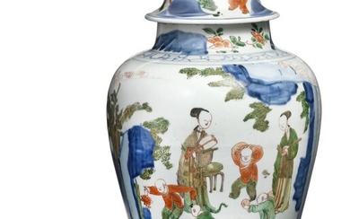 SOLD. A Chinese baluster covered wucai jar decorated in colours with women and children on a rocky terrace. Kangxi 1662-1722. H. 41 cm. – Bruun Rasmussen Auctioneers of Fine Art