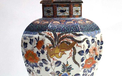 A Chinese covered jar of shouldered octagonal form decorated in...