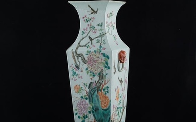 A Chinese famille rose square vase, 19th century