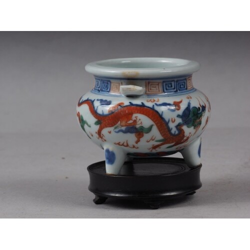 A Chinese porcelain polychrome miniature incense burner, six...