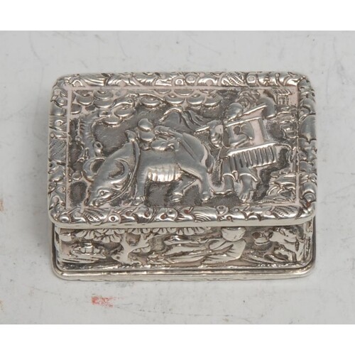 A Chinese silver rectangular vinaigrette, in relief with you...
