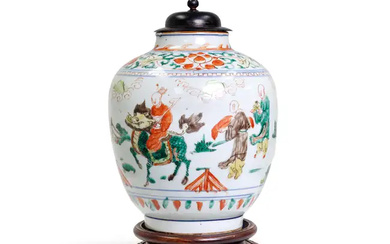 A Chinese wucai ovoid jar Late Qing dynasty Decorated with figures in...