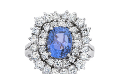 A Colour-Change Sapphire, Diamond and White Gold Ring