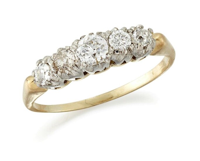 A DIAMOND FIVE STONE RING, graduated old-cut and round
