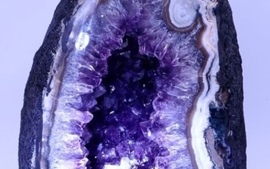 A +++ Deep Purple Amethyst Druse, with Beautiful Calcite Crystals, Uruguay - 225×150×105 mm - 4797 g