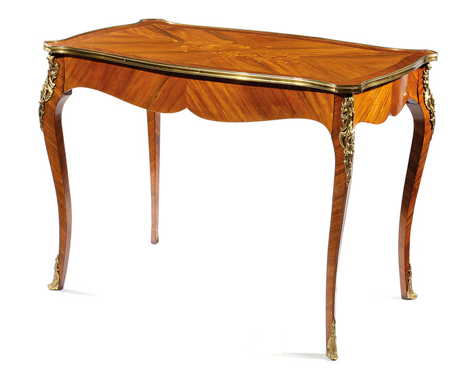 A FRENCH KINGWOOD SERPENTINE CENTRE TABLE IN LOUIS XV STYLE