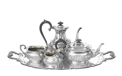 A Four-Piece Canadian Silver Tea and Coffee-Service With a Tray En Suite by Henry Birks and Sons, Montreal, With English Import Marks for Sheffield, 1975