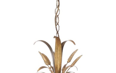A French 19th century gold bronzed metal six-light chandelier decorated with ears....