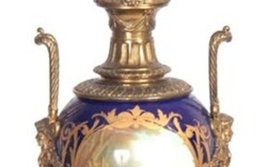 A GOOD LATE 19TH CENTURY FRENCH SEVRES STYLE ORMOLU MOUNTED...