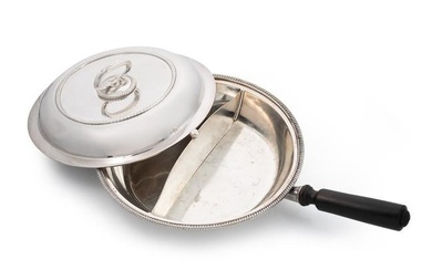 A George III silver skillet with a later silver and silver plated addition