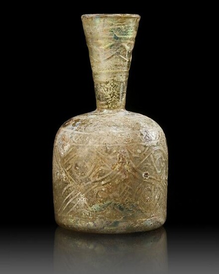 A LARGE WHEEL-CUT CLEAR GLASS FLASK, PERSIA, 9TH-10TH CENTURY
