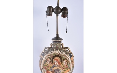 A LATE 19TH CENTURY JAPANESE MEIJI PERIOD SATSUMA LAMP paint...