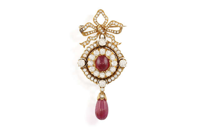 A LATE 19TH CENTURY RUBY AND DIAMOND PENDANT...