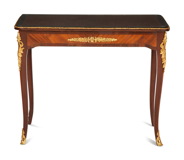 A Louis XV Style Gilt Bronze Mounted Kingwood and Mahogany Writing Table