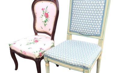 A Louis XVI style painted side chair with moulded rectangular...