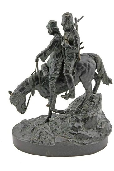 A. M. Bonegor French Bronze of 2 Riders on Horseback