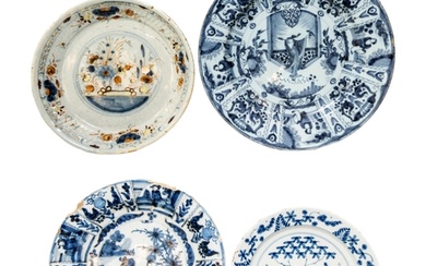 A MIXED GROUP OF FOUR DUTCH DELFT DISHES, 17TH/18TH CENTURY,...