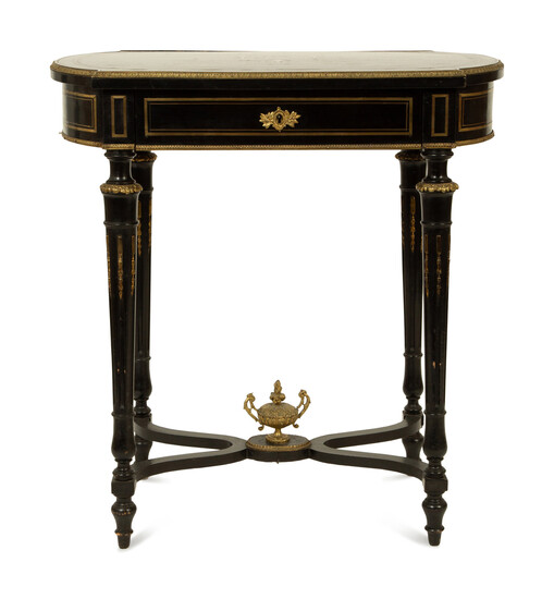 A Napoleon III Pewter and Brass Inlaid Ebonized Dressing Table
